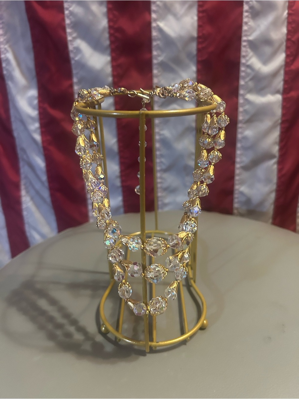 Gold Crystal Statement Necklace - Clear Stones vintage mid century 1950s